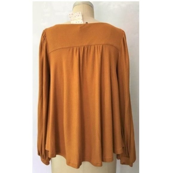 FREE PEOPLE GINGER DEVIN AUTUMN PEARL BISHOP SLEEVE HENLEY KNIT TOP XS NWT - Picture 12 of 14